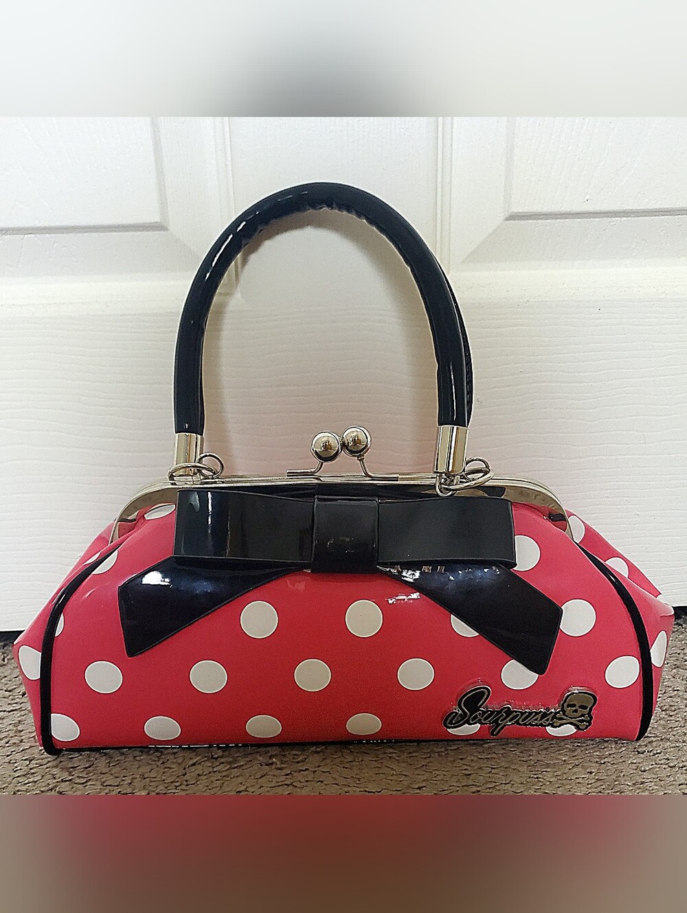 Sourpuss Floozy Purse Pink Polka Dot Rockabilly Pinup Handbag